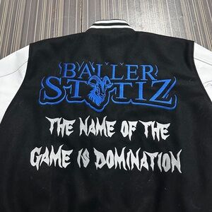 Black and White Jacket with Blue Graphic